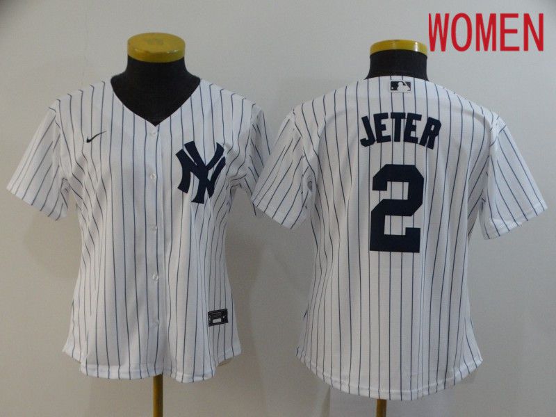 Women New York Yankees #2 Jeter White Nike Game MLB Jerseys->women mlb jersey->Women Jersey